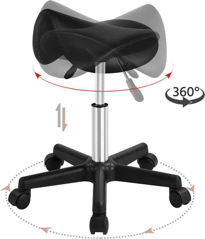 Saddle Stool Adjustable Rolling Salon Chair Swivel Rolling Wheels & Ergonomic for Hairdressing Massage Tattoo Spa Saddle Black