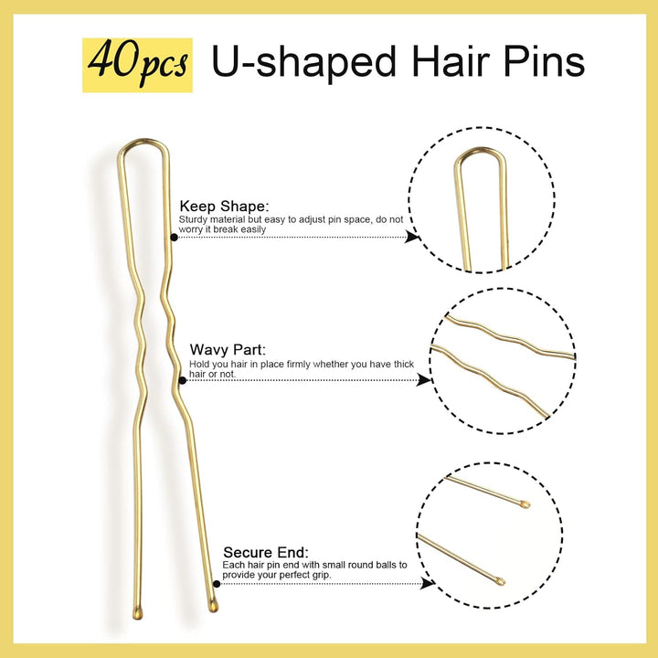 30Pcs Blonde Invisible Hair Nets with 40Pcs Hair Pins & 10Pcs Hair Bands,  Elastic Edge Mesh Hair Nets for Bun in Individual Package, Gold U Shape Bobby Pins for Ballet Dancers Nurse Women