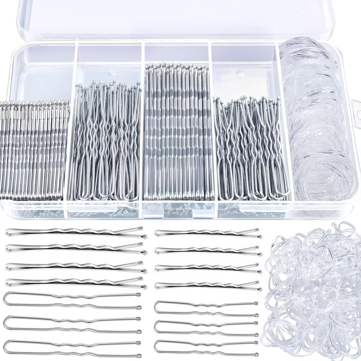 300Pcs Bobby Pins Kit - 100 Hair Pins for Women, 100 Brown, 100 Hair Bands - U Shape Pins for Buns, 2Inch, 2.36Inch, 2.75Inch