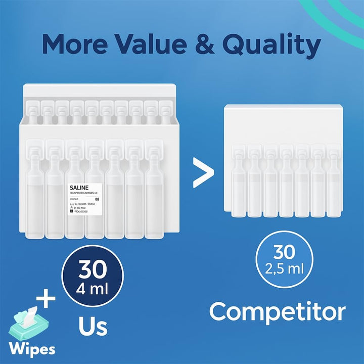 Saline Solution 0.9% - 30 X 4 Ml Vials & Nebuliser Cleaning Wipes X10 | Sodium Chloride NACL | Sterile Inhalation Saline Solution | Isotonic Solution