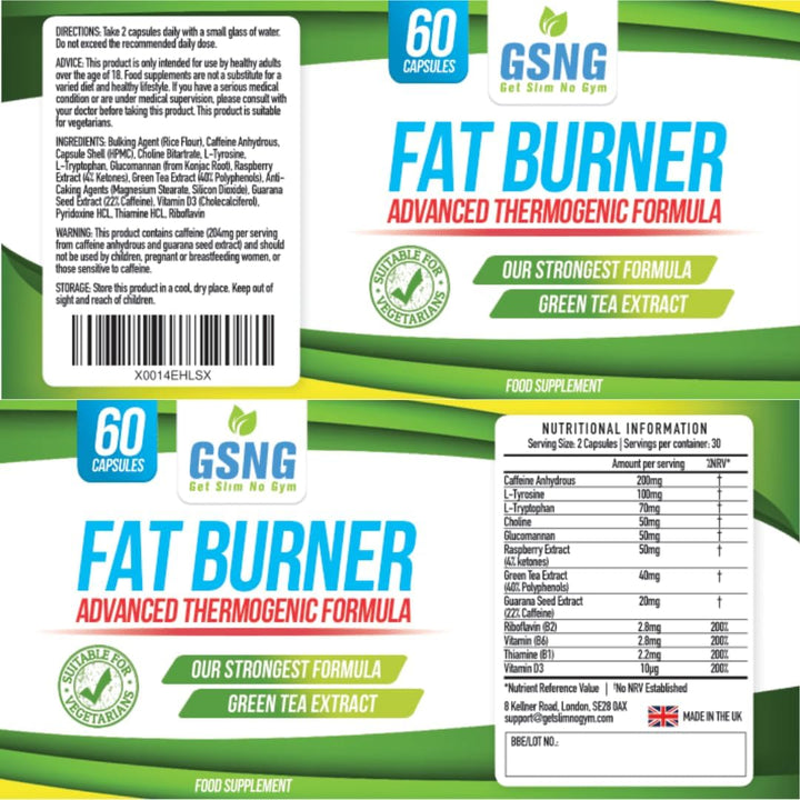Fat Burner Weight Loss Pills – Metabolism Booster, Appetite Suppressant - Green Tea Extract Lean Slimming Diet Supplement for Men & Women - UK Premium Manufacture - 60 Vegetarian Capsules –