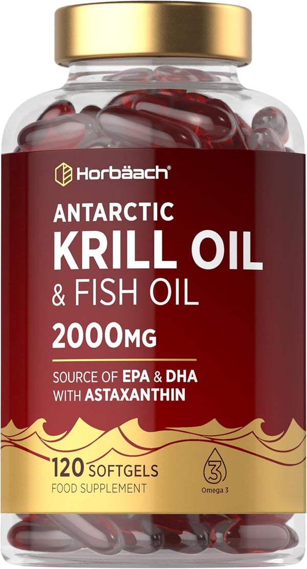 Antarctic Krill Oil Capsules 2000Mg | 120 Softgels | High Strength Blend with Fish Oil, Astaxanthin, Phospholipids, EPA and DHA | by