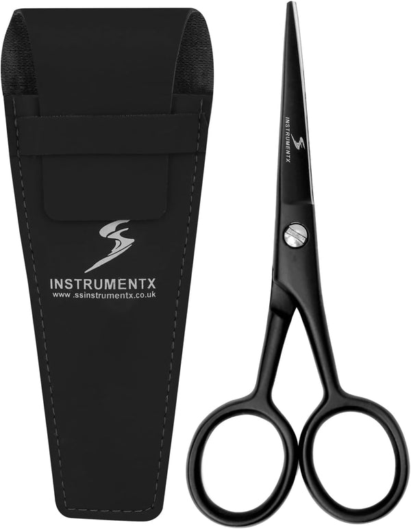 Beard and Moustache Scissors Professional Beard Scissors for Ear and Nose Hair, Stainless Steel Hair Trimming Scissor for Eyebrows, Eyelashes and Ear Hair (Black, 4.5")