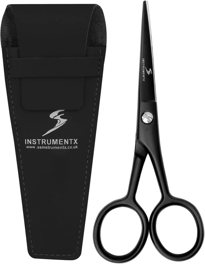 Beard and Moustache Scissors Professional Beard Scissors for Ear and Nose Hair, Stainless Steel Hair Trimming Scissor for Eyebrows, Eyelashes and Ear Hair (Black, 4.5")