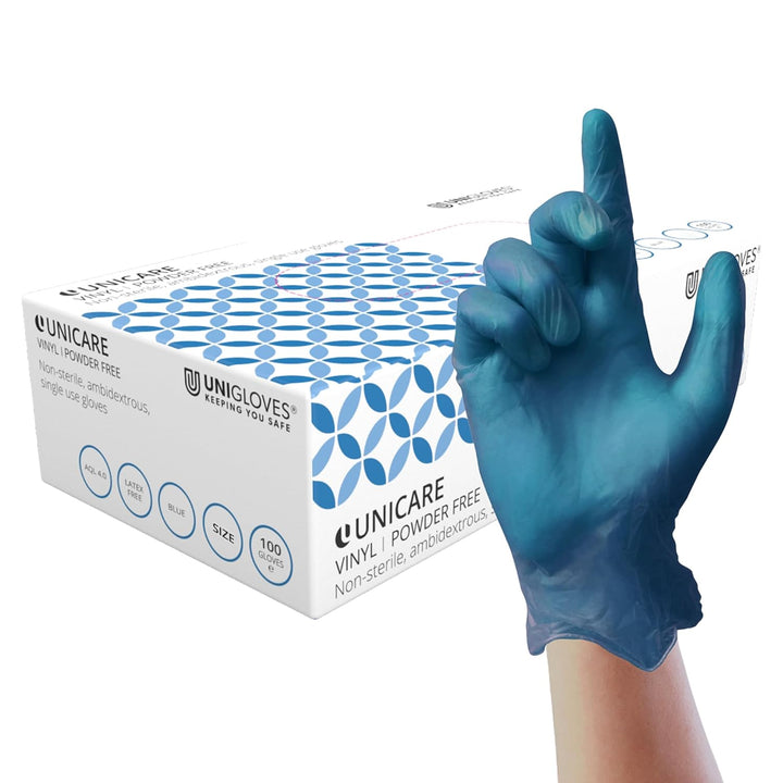 Unicare Clear Vinyl GS0063-A Examination - Multipurpose, Powder Free and Latex Free Disposable Gloves, Box of 100 Gloves, Clear, Medium