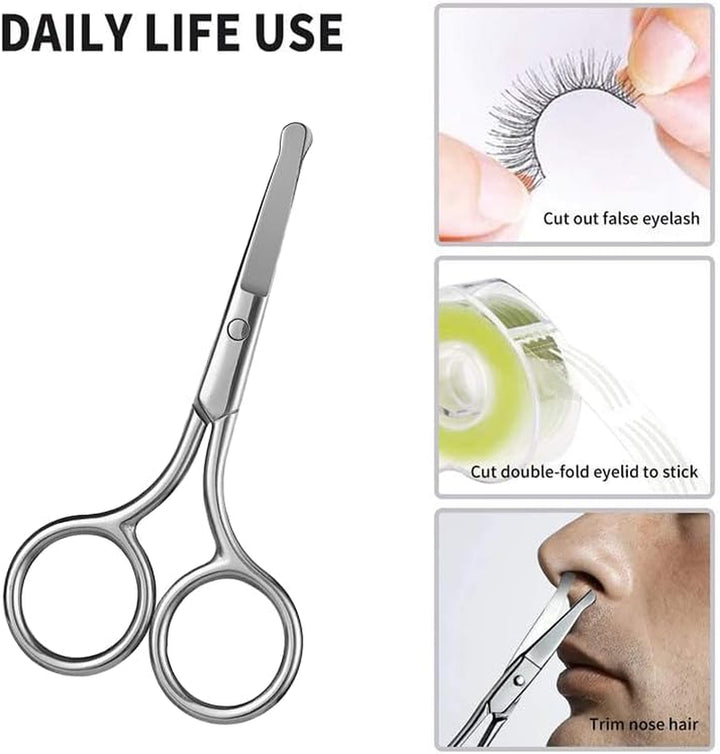 Nose Hair Scissors for Men and Women, Hair Safety Scissors with round Tip Design, Small Scissor for Trimming Facial Eyebrows Mustache Ear Hairs, Silver