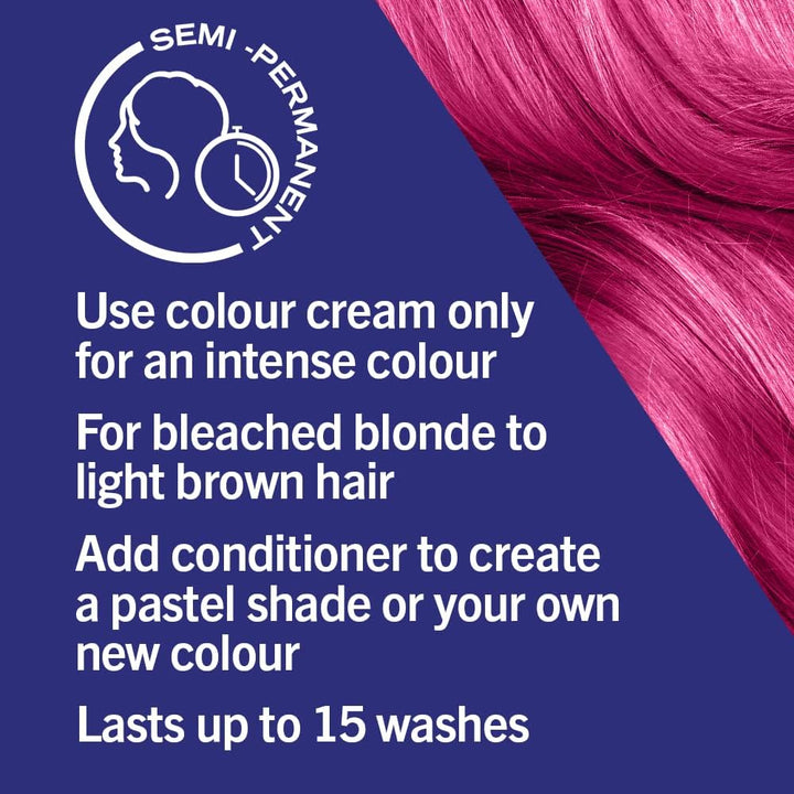 Schwarzkopf  Ultra Brights or Pastels, Vibrant Semi-Permanent Pink Hair Dye, Lasts up to 15 Washes- Shocking Pink 093
