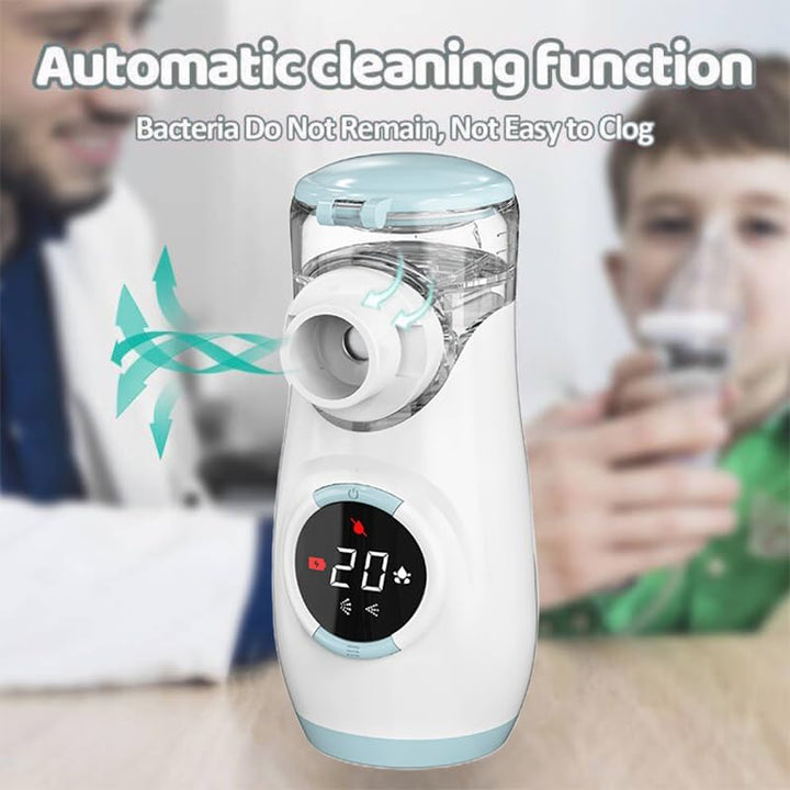 Mesh Nebuliser for Kids, Portable Nebuliser for Adults Sinus Inhaler with Digital Display, Timed and Automatic Cleaning Functions for Home and Travel Use
