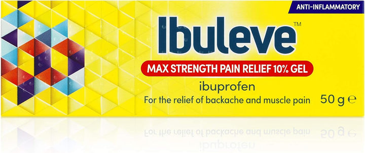 Max Strength Pain Relief 10% Ibuprofen Gel, Maximum Anti-Inflammatory Relief for Joint Pain, Sprains, Backache, Muscular Pains and Sports Injuries, 50 G