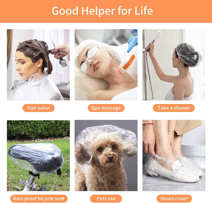 50PCS Disposable Shower Caps - 44CM Plastic Elastic Bath Cap - Waterproof Hair Caps for Home Use, Hotel, Spa, and Hair Salon