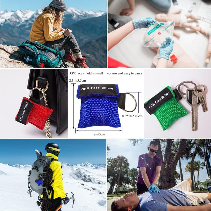 Set of 50 CPR Mask, Disposable CPR Shield Emergency Mask Key Chain Ring, with One-Way Valve Breathing Barrier for First Aid or AED Training