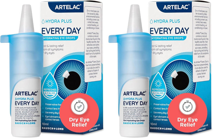 Eye Drops for Dry Eye, Every Day, Preservative Free Dry Eyes Treatment, Contact Lens Friendly, Relieves Symptoms of Tired, Stressed & Teary Eyes with Hydrating Action, Artificial Tears, 10Ml