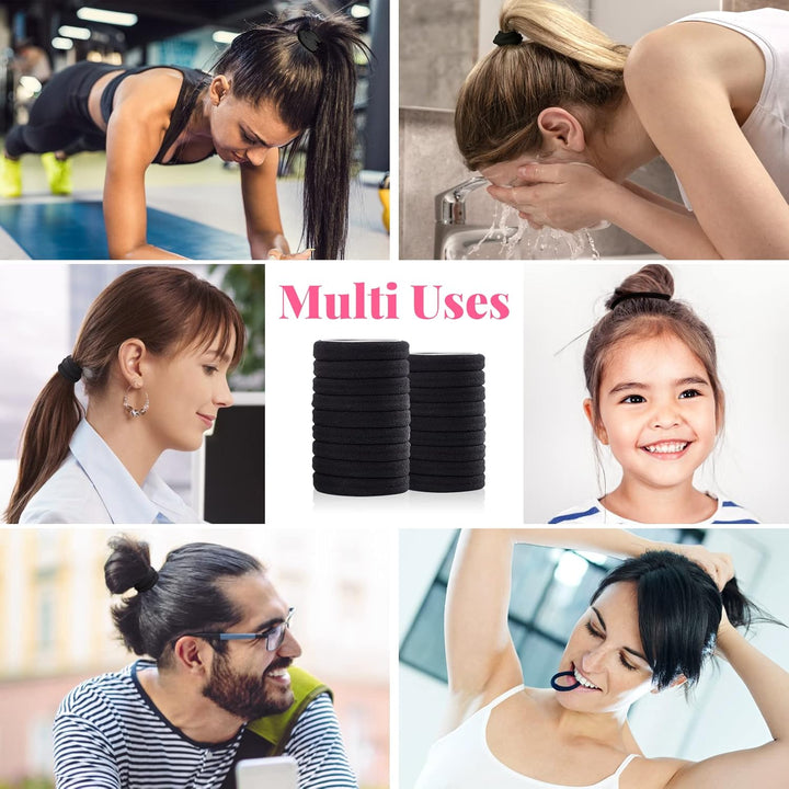 Elastic Hair Bands, 50 Pcs Hair Ties Hair Bobbles Ponytail Holder Headbands, 8 Mm Soft Seamless Hairbands, No Metal Hair Bobbles Elastic Hair Bands for Women Men Girls Kids (Black)