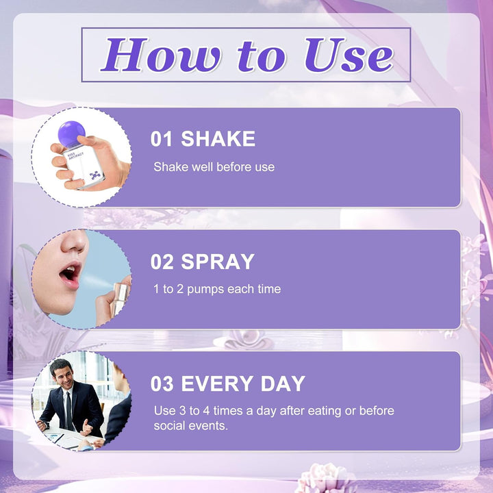 Probiotic Oral Spray, Fresh Breath Spray with Probiotics, Dry Mouth Spray, Mouth Freshener, Gentle Oral Care, Effectively Reduces Bad Breath, Alcohol-Free, Instant & Long-Lasting Freshness, 2 X 20Ml