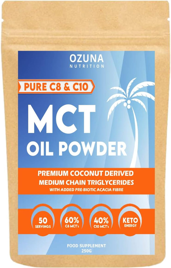 MCT Oil C8 & C10 Powder, Coconut Medium Chain Triglycerides for Sustained Clean Energy, Ketogenic Non Dairy Coffee Creamer, Suitable for Keto, Helps Boost Ketones | 50 Servings