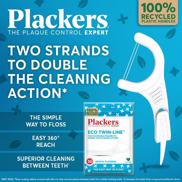 Eco Twin Line Flossers, Dental Flossers, Double Cleaning Action, Two Floss Threads, the Easy Way to Floss, Folding-Out Toothpick, Recycled Plastic Handle