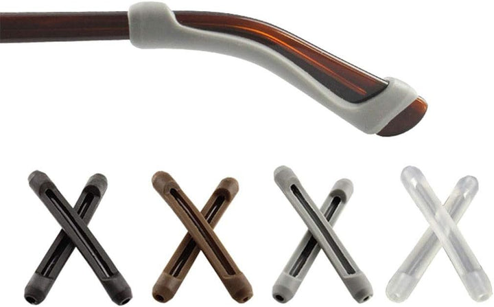 4 Pairs Eyeglasses Temple Tips Sleeve Retainer, Soft Silicone Anti-Slip Elastic Comfort Glasses Retainers, for Spectacle Sunglasses Reading Glasses Eyewear (Random Color) (Black,Clear,Grey,Brown)1