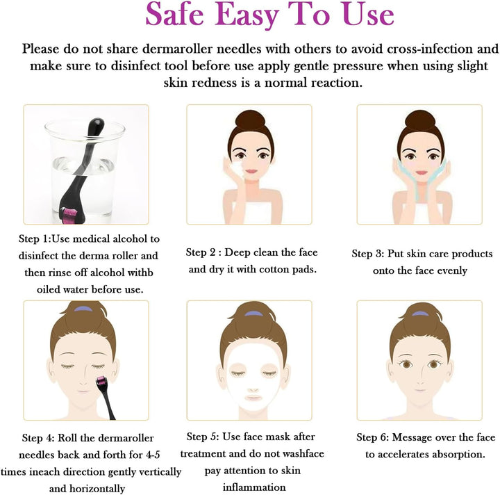 Derma Roller Microneedle Roller for Face 0.5Mm Needle 540 Micro Needle Roller Skin Care for Wrinkles, Derma Roller for Men Matte Black Beard Roller Beard Roller Hair Growth Kit with Case for Men Women