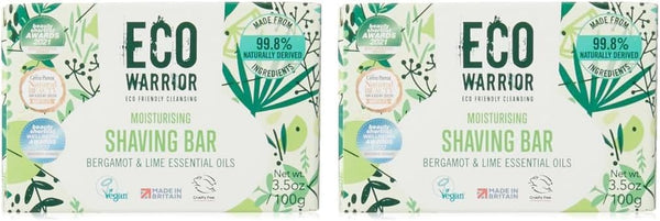 Eco Warrior Shaving Soap - Vegan, Cruelty Free, No SLS or Parabens, Shaving Soap for Men & Women, Contains Moisturising Coconut Oil & Shea Butter, Fragranced with Bergamot & Lime, Gift for Him, 100G