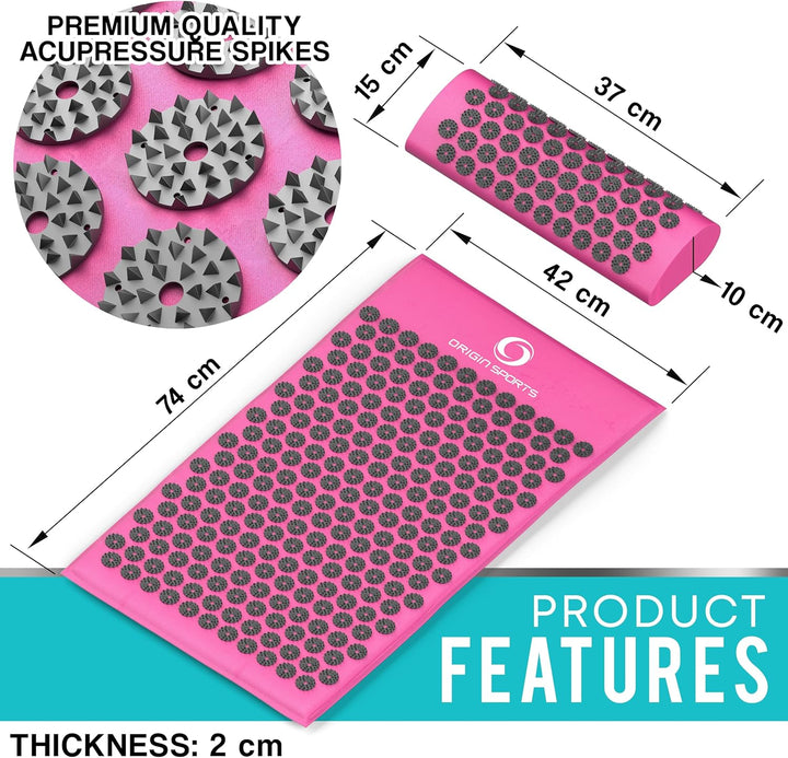 Acupressure Body Mat and Pillow - Yantra Shakti Massage Mat Long - Relieve Back and Neck Pain, Relax Muscles, Relieve Insomnia - Includes Washable Cover, Travel Bag