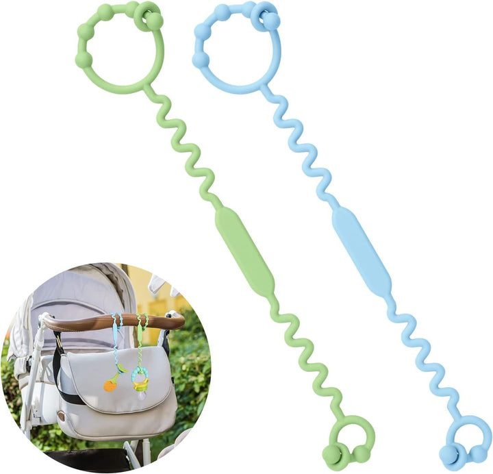Silicone Toy Clip - 2Pcs Food-Grade Silicone Pacifier & Sippy Cup Strap, Adjustable Stroller Clip, Baby Anti-Drop Toy Chains (Blue/Green)