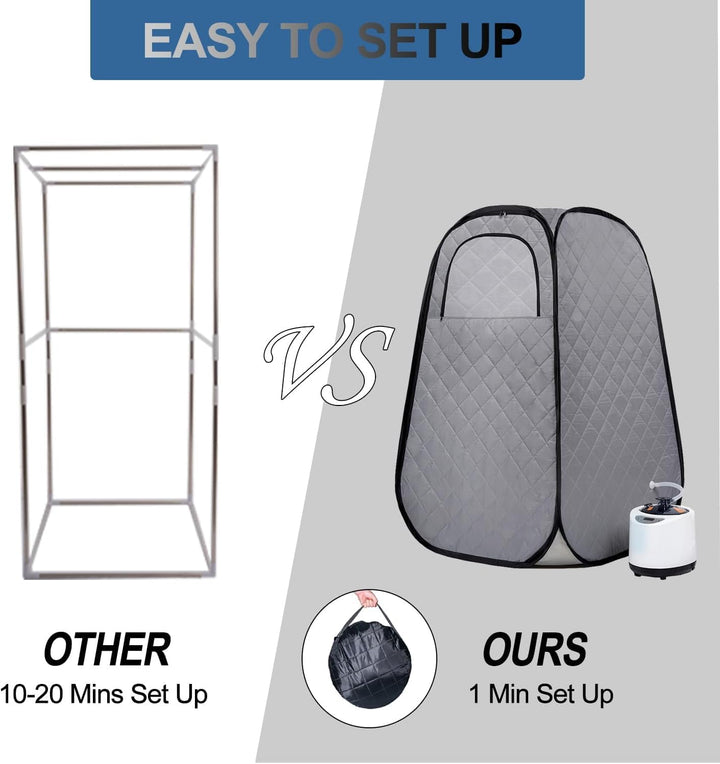 Portable Steam Sauna,Full Size Home Personal Sauna Steam Detox Room with 1000W&2.2L Steam Generator 9 Levels Remote Control, Folding Chair Waterproof Mat