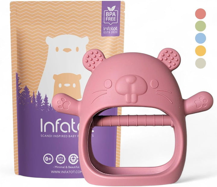 ® Teething Toys for Baby Gifts – Chipmunk Silicone Mitten Teether, Soothing Glove for Infants, Baby Toys 0-6 Months, Soft Chewable Teether Toy to Prevent Finger Sucking, CM Blue