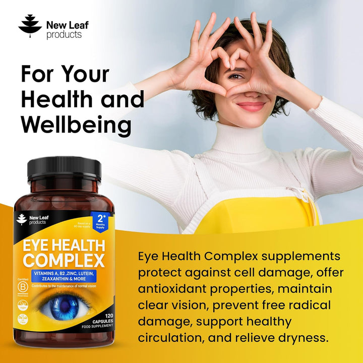 Lutein Supplement for Eyes - Lutein and Zeaxanthin Supplement Enriched with Vitamin A, B2 Which Supports Normal Vision & Zinc Eye Vitamins - Made in the UK Eye Health Complex by New Leaf