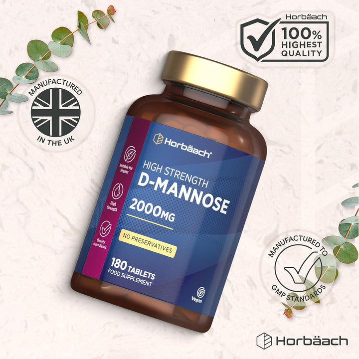 D-Mannose Tablets 2000Mg | 180 Vegan Tablets | High Strength D Mannose Powder Supplement for Men and Women | by