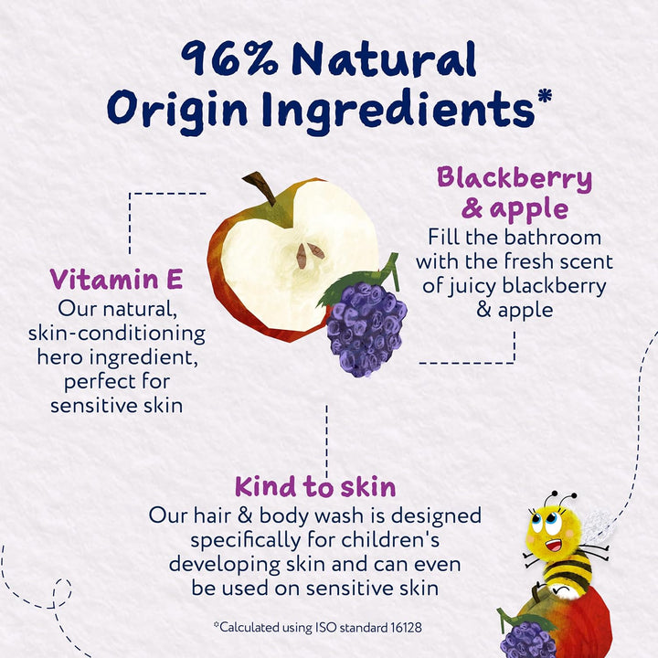 Kids Hair & Body Wash, Blackberry & Apple | Tear-Free, Gently Cleanses | Suitable for Dry, Sensitive Skin, 500Ml