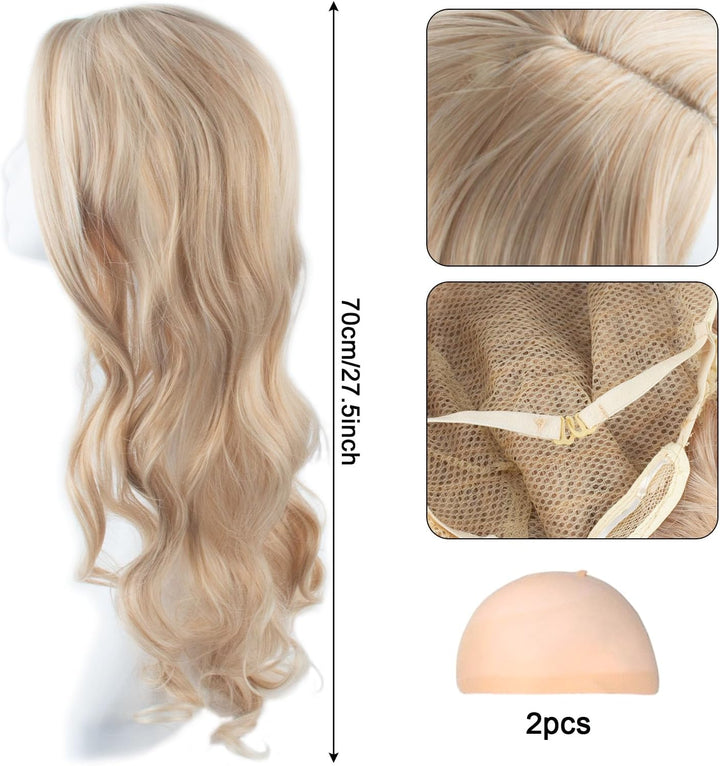 Long Blonde Wave Wigs - 27" Curly Hair Wig for Women'S Fancy Dress & Cosplay