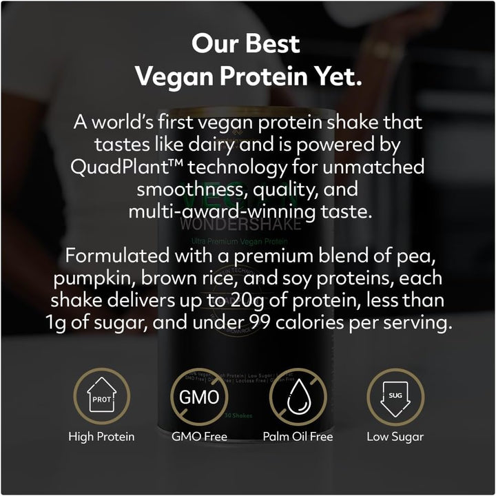 Protein Works - Vegan Wondershake, Multi-Award-Winning Vegan Protein Shake, Quadplant Protein Blend, Ultra Smooth & Creamy, Low Calorie, under 1G Fat & Sugar, 30 Servings, Vanilla Crème, 750G