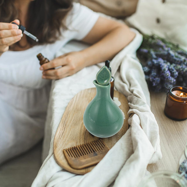 Ceramic Essential Oil Bottle for Aromatherapy Spa with Glaze Finish - Massage Oil Jar for Thai Massage Beauty Salons Fragrance Dispenser Versatile Usage - 10.5X5.0Cm