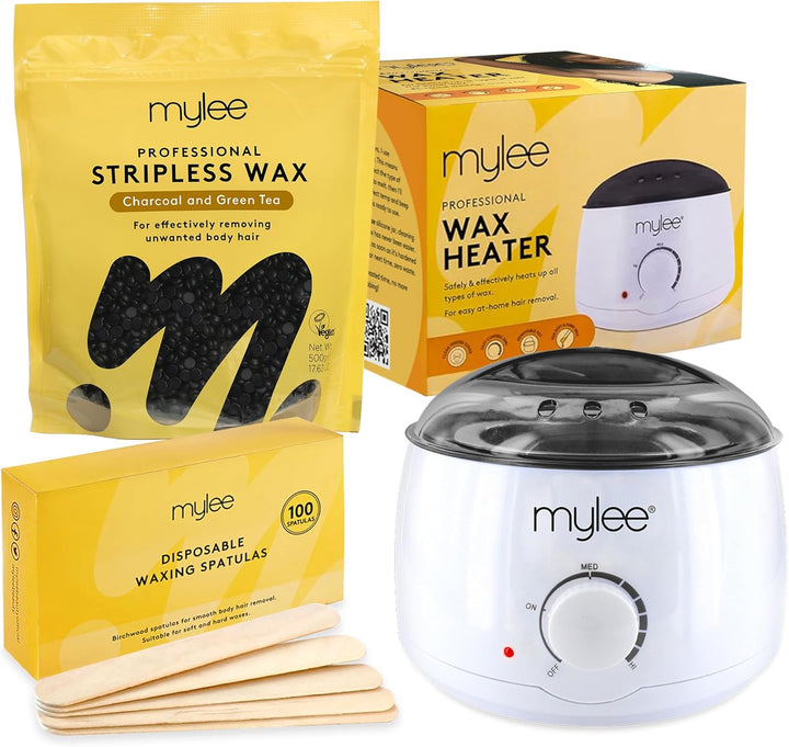 Professional Waxing Kit with Wax Heater, Hard Wax Beads 500G, Spatulas - Stripless Depilatory Waxing Pellets Solid Film Beans No Strip Needed (Coconut & Arnica)