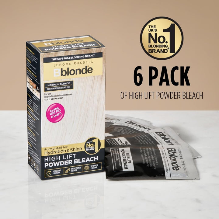 Bblonde High Lift Bleach Powder - Hair Bleach for Blonde to Dark Brown Hair Colour with Mineral Oils for Hair Care, Blonde Hair Dye Lifts 6-9 Shades, Pack of 6 Sachets inside (6 X 25G)