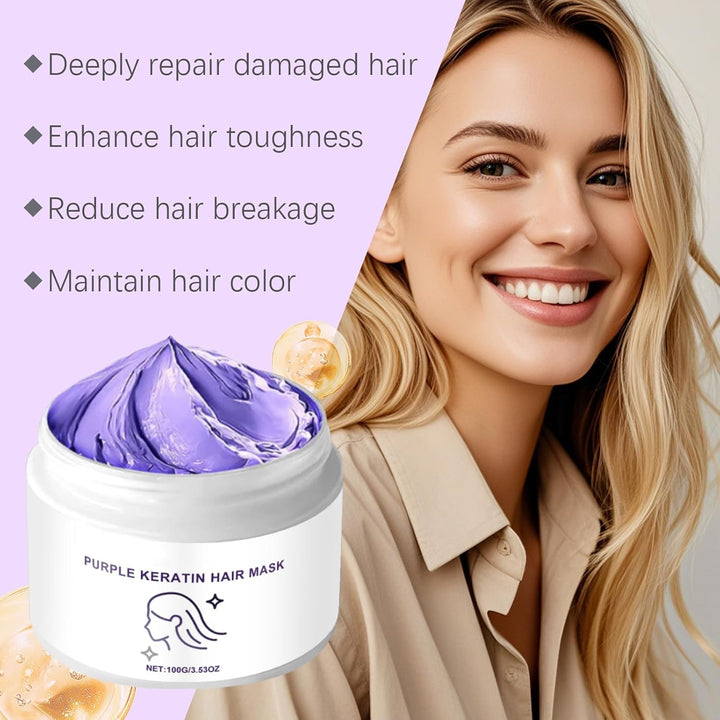 Purple Keratin Hair Mask, Keratin Moisturizing Conditioner, Deeply Conditions, Hydrates, Smooths, and Boosts Shine, Suitable for Damaged Hair
