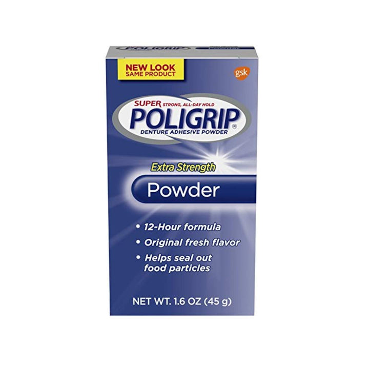 Poligrip Super Denture Adhesive Powder, Extra Strength, 1.6 Oz (45 G) One Bottle