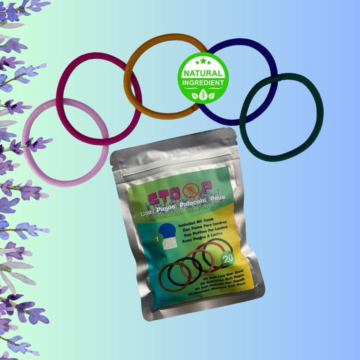 Hair Bobbles against Lice + Nit Comb | Pack of 20 with Zip Pocket | 100% Natural with Essential Oils | Helps Prevent Lice Naturally