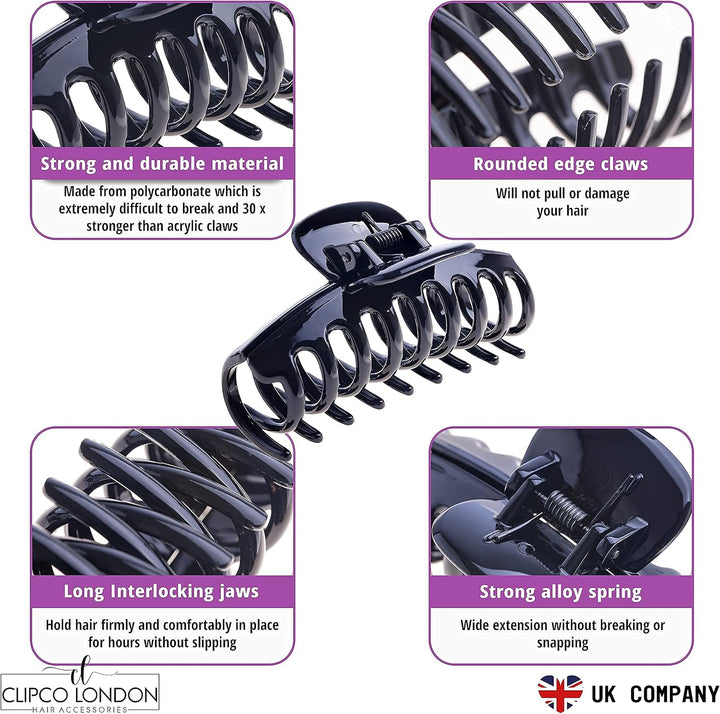 9Cm Hair Clips Women Girls Hair Claw Clips Non-Slip Grip Strong Hold Brown/Black Hair Clips for Fine Hair Shiny Sectioning Styling Clips 2PCS Claws Set