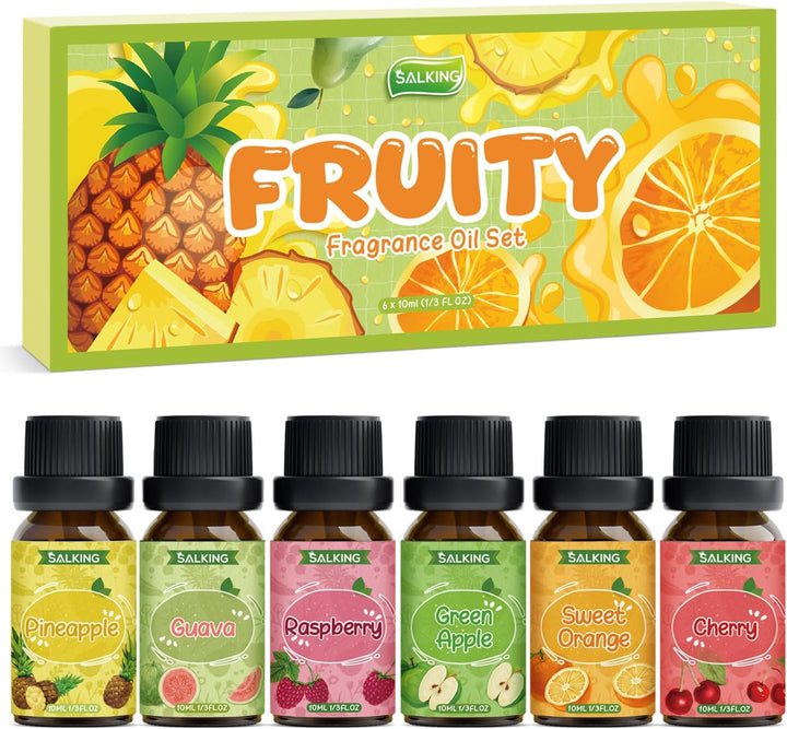 Fruity Essential Oils Set 6 X 10ML, Fragrance Oil Gift Set Scented Oils for Diffuser Candle Making - Pineapple, Guava, Raspberry, Green Apple, Orange, Cherry