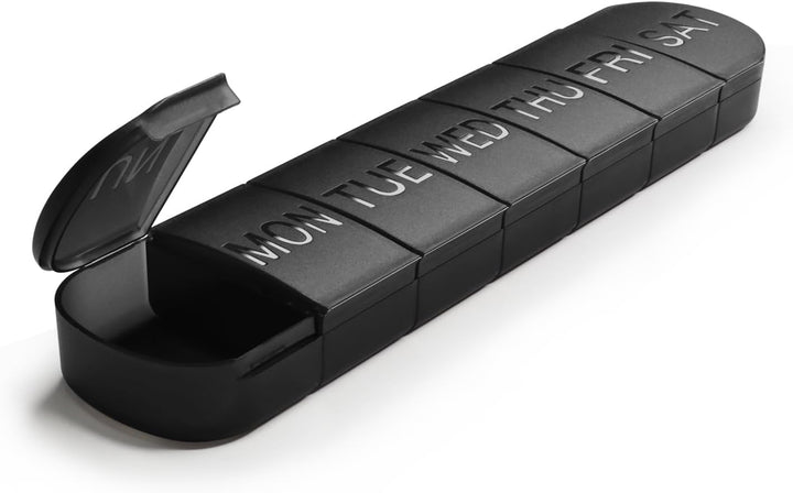 Weekly Pill Organiser 7 Day, Large Pill Box 1 Time a Day, Travel Friendly Daily Pill Containers to Hold Medicine Vitamins Fish Oil Supplements (Black)