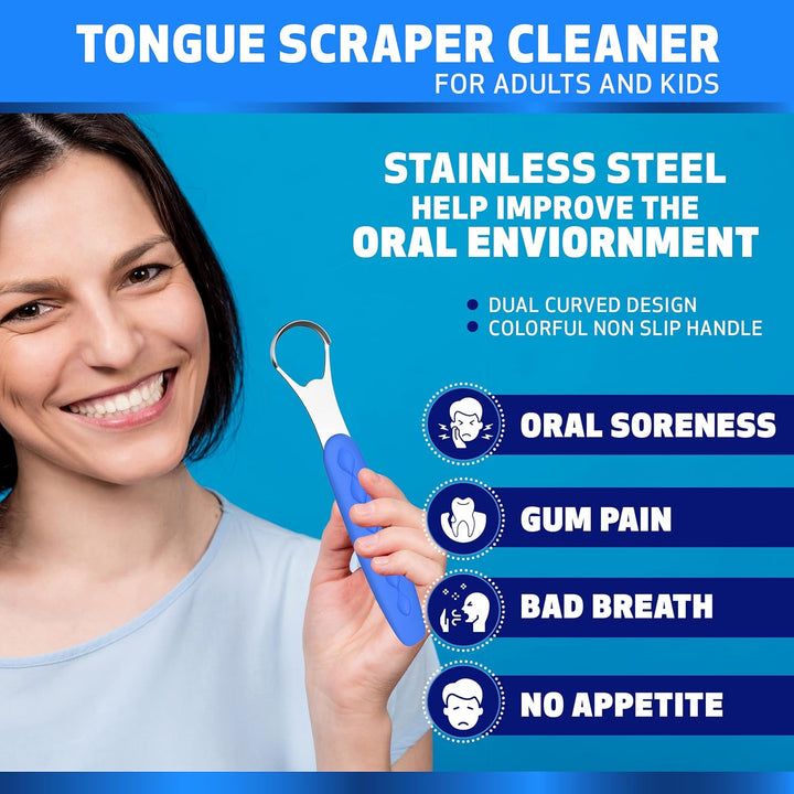 Tongue Scraper Cleaner for Adults & Kids Pack, Medical Grade Stainless Steel Tongue Brush Set, Oral Self Care for Bad Breath, Tongue Scraping with Travel Case (1Pcs)