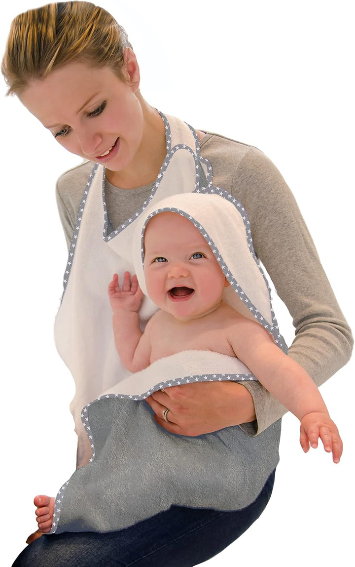 Hands Free Baby Bath Towel | Luxuriously Soft Bamboo & Cotton Hooded Baby Towel | Apron Towel for Safe Babies Bathtime | Perfect Newborn Gift | Oatmeal