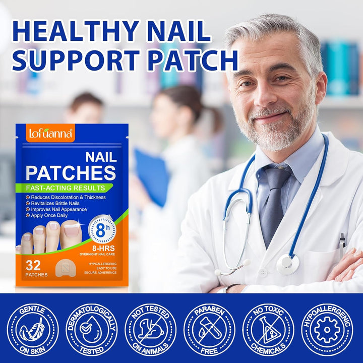 Fungal Nail Patches, 32Pcs Toe Nail Fungal Treatment Pads, 8-Hour Nighttime Toenail Fungus Treatment Restores Healthy Appearance, Reduces Discoloration & Thickness, Overnight Repair for Damaged Nails