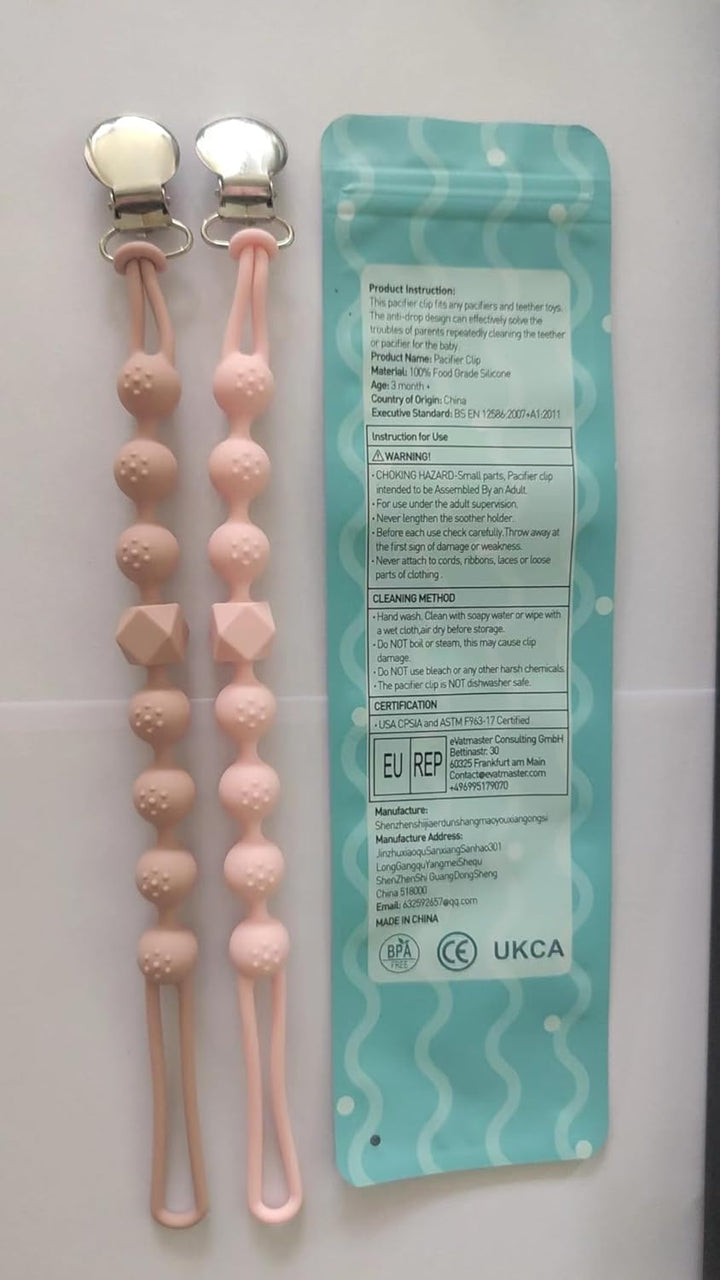 Dummy Clips Boys Girls Silicone Soother Pacifier Chain Flexible Binky Holder Set with Texture for Teething Baby Unisex Newborn Dummies 1-Piece Design(Quartz Pink)