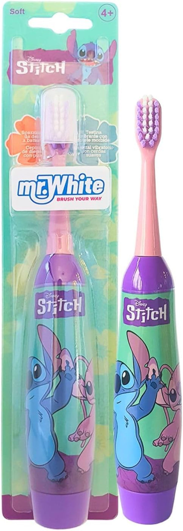 Disney Stitch Battery Powered Electric Toothbrush for Kids – Soft Rounded Bristles, Enhanced Vibration, Protection Cap & Battery Included | Gentle & Fun Oral Care for Children Ages 4+
