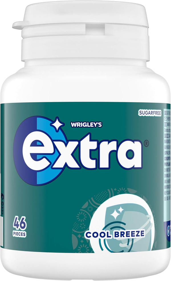 Wrigley'S  Chewing Gum, Cool Breeze Mint Flavour, 46 Pieces, Sugar Free Chewing Gum Bottle with Xylitol