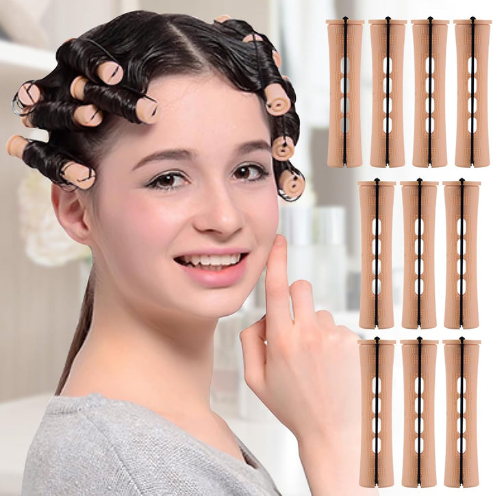 10 Pieces Hair Perm Rods Non-Slip Hair Rollers for Natural Hair with Elastic Rubber Band Short Curlers for Hairdressing Styling 0.35"(Gradient Blue)