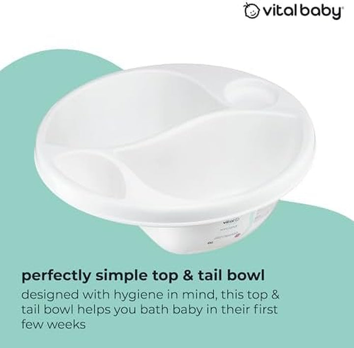Perfectly Simple Top & Tail Bowl, Everyday Basic Top & Tail Bowl for Baby'S Baths, 2 Seperate Areas for Top and Tail Sponges, Ergonomic Design, Lightweight & Portable, 0M+, White