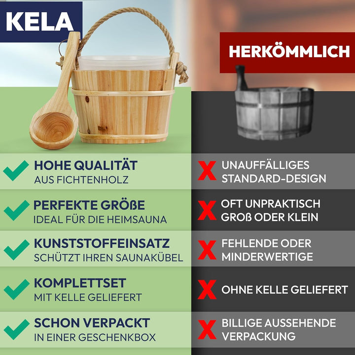 PINENG Sauna Bucket 26 Cm Diameter 21 Cm with Spruce Wooden Ladle